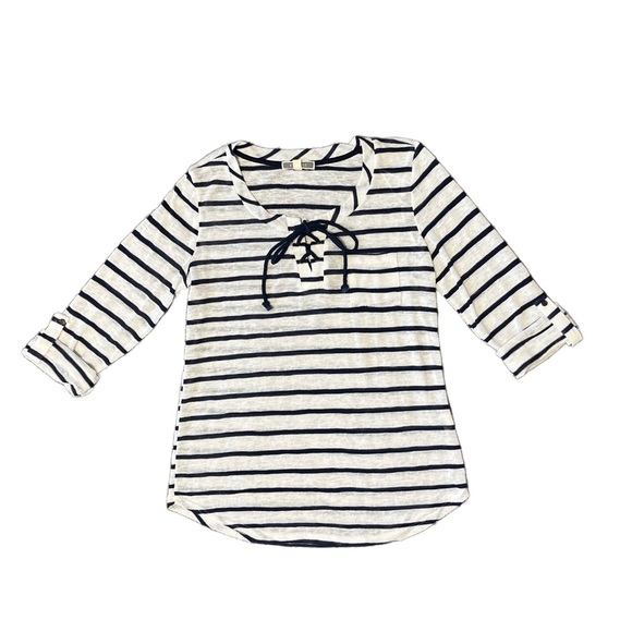 Pleione Tops - Pleione  Navy Striped Long Sleeve Knit Top Size M